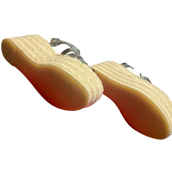 Tory Burch Espadrille Wedge Sandals Spark Gold Metallic Leather New Size 5.5 - Picture 12 of 16